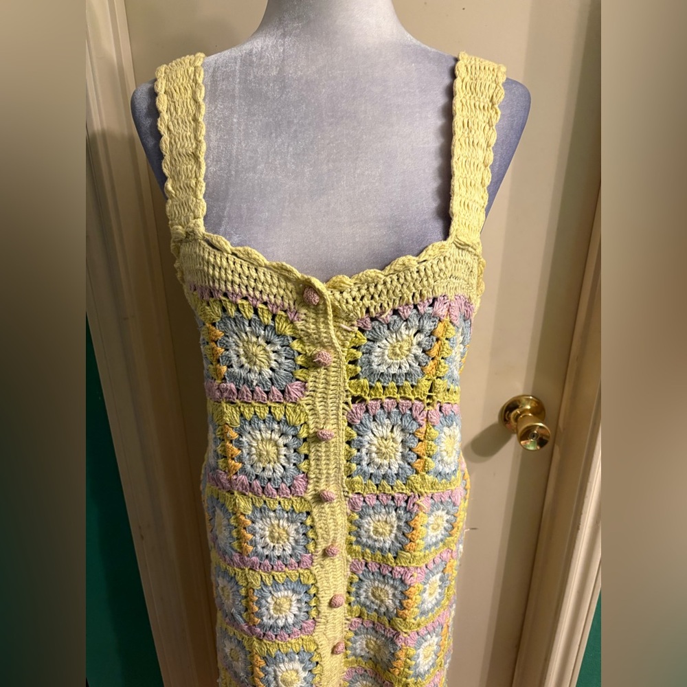 Alemais Patchwork Granny Squares Crochet Midi Dress - Picture 5 of 16